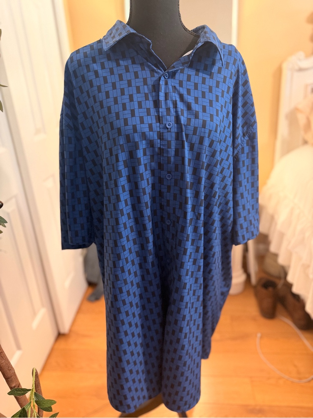 Blue Patterned Button-Front Shirt Big & Tall
